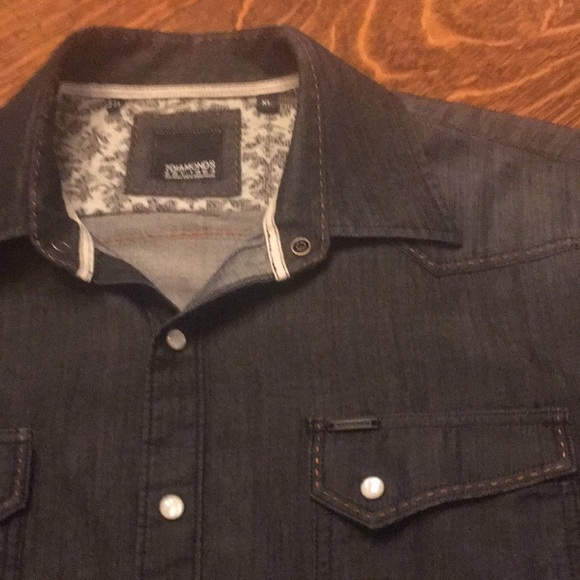 Mens 7 Diamonds Black Denim Shirt - Picture 4 of 8